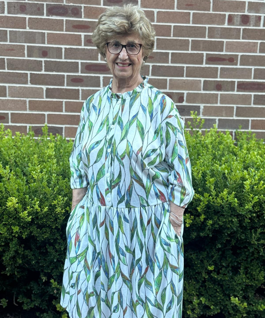 L/S Livorno Leaf Drop Waist Dress with Long Sleeve