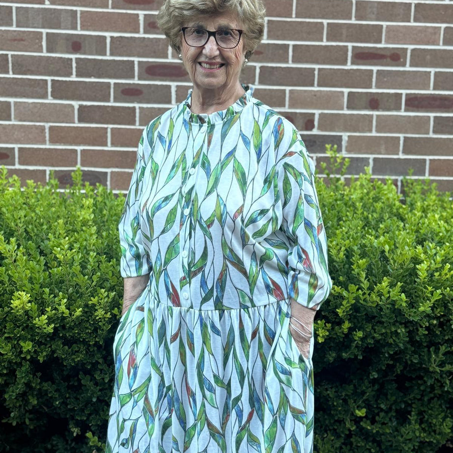 L/S Livorno Leaf Drop Waist Dress with Long Sleeve