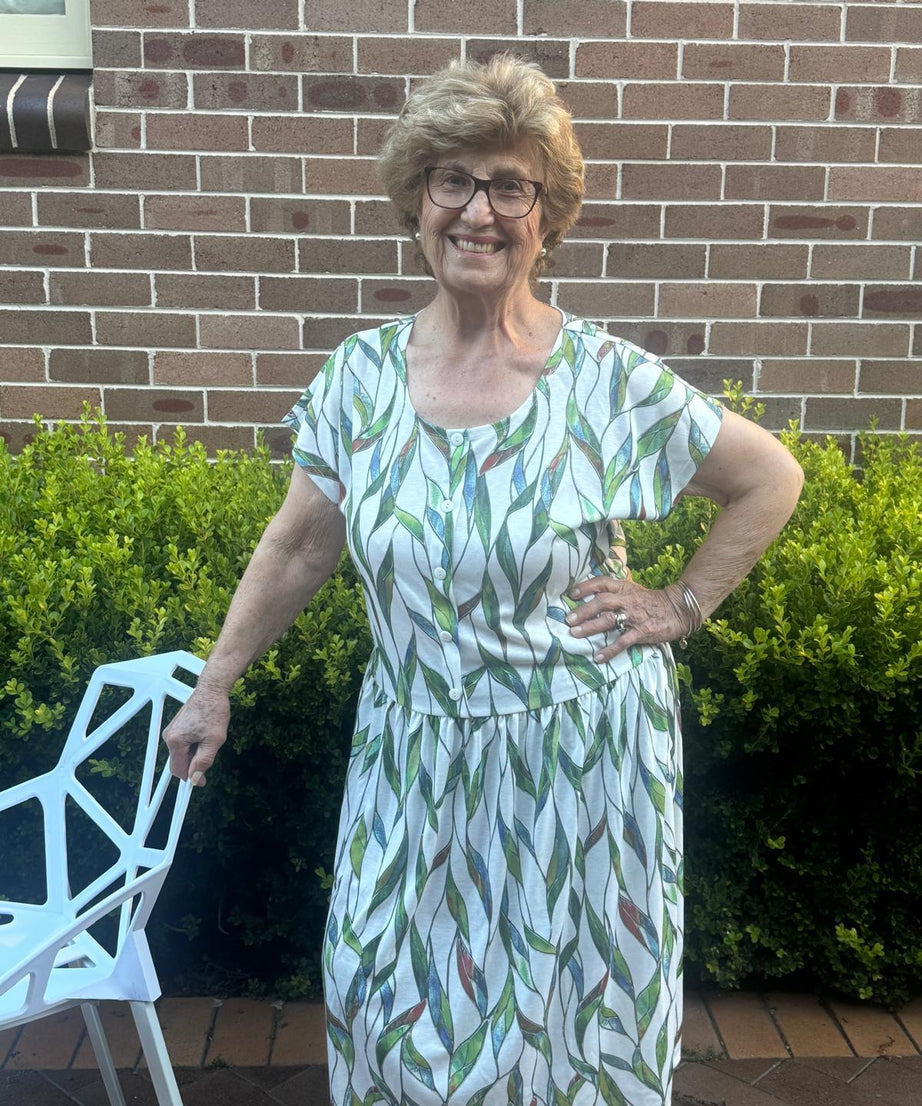 Livorno Leaf Drop Waist Dress with Short Sleeves