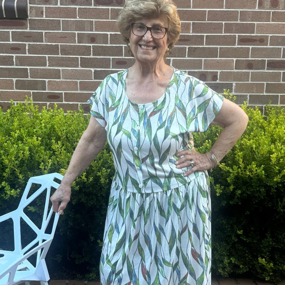 Livorno Leaf Drop Waist Dress with Short Sleeves