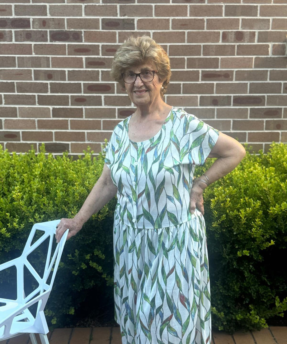 Livorno Leaf Drop Waist Dress with Short Sleeves