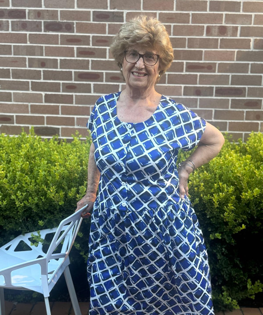 Niagra Navy Drop Waist Dress with Short Sleeves