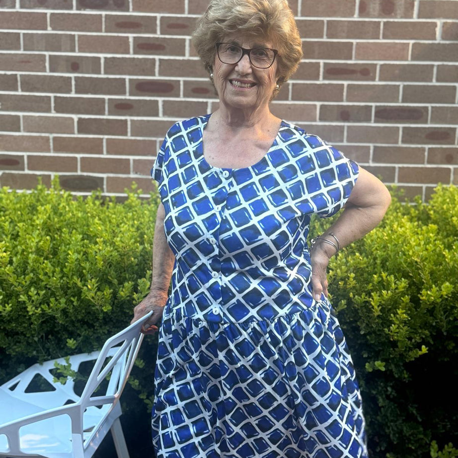 Niagra Navy Drop Waist Dress with Short Sleeves