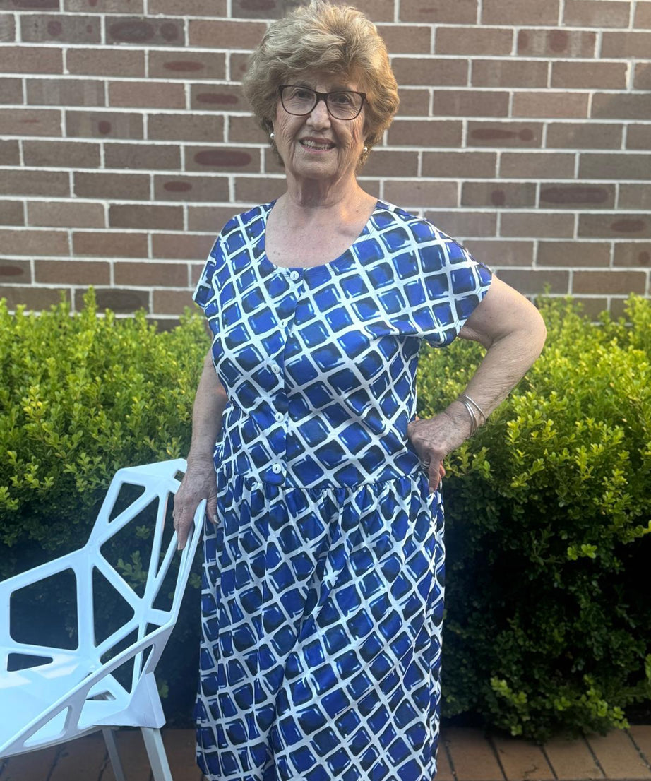 Niagra Navy Drop Waist Dress with Short Sleeves