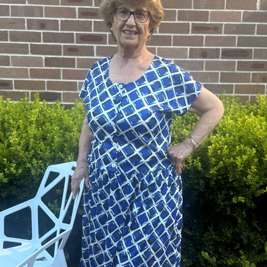 Niagra Navy Drop Waist Dress with Short Sleeves