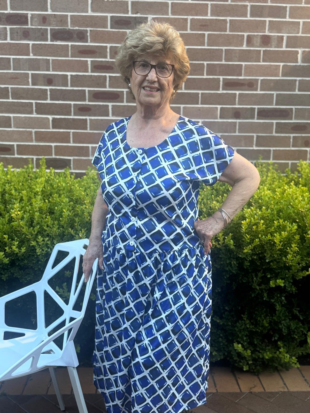 Niagra Navy Drop Waist Dress with Short Sleeves