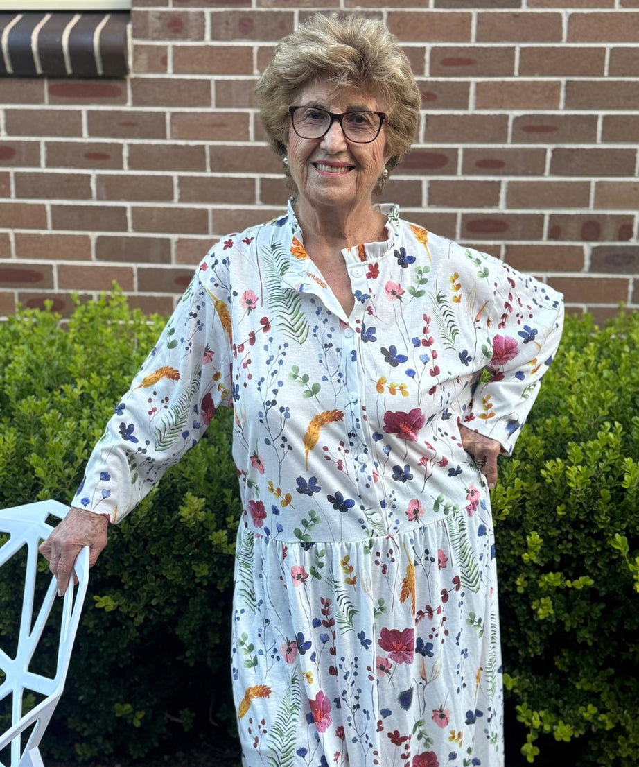 L/S Florenze Flower Drop Waist Dress with Long Sleeve