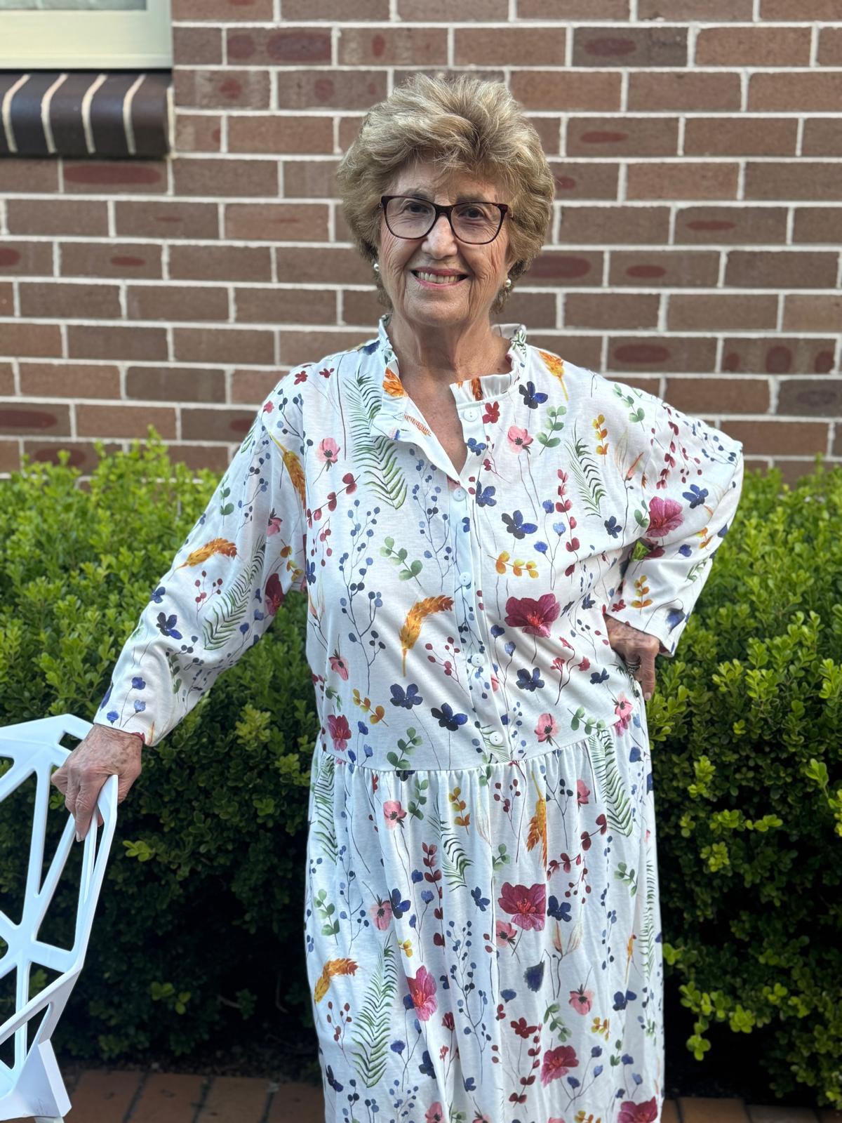 L/S Florenze Flower Drop Waist Dress with Long Sleeve