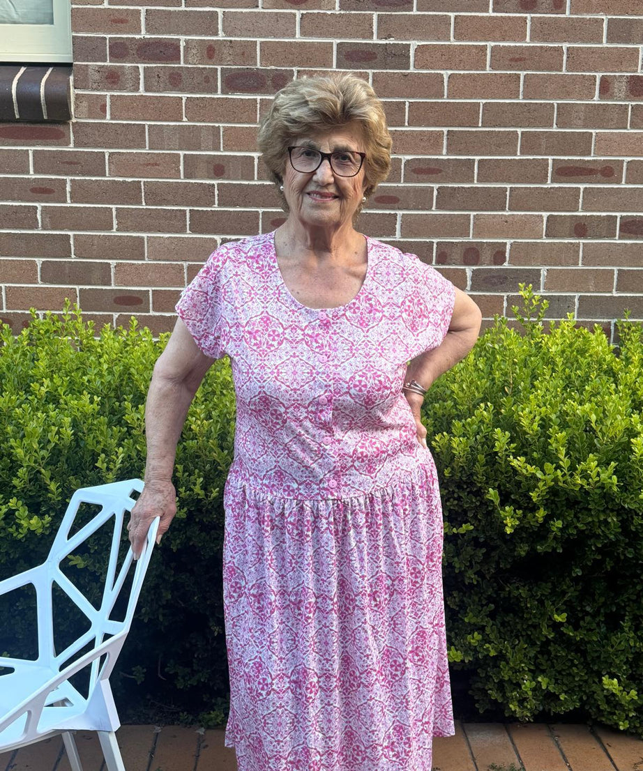 Portofino Pink Drop Waist Dress with Short Sleeve