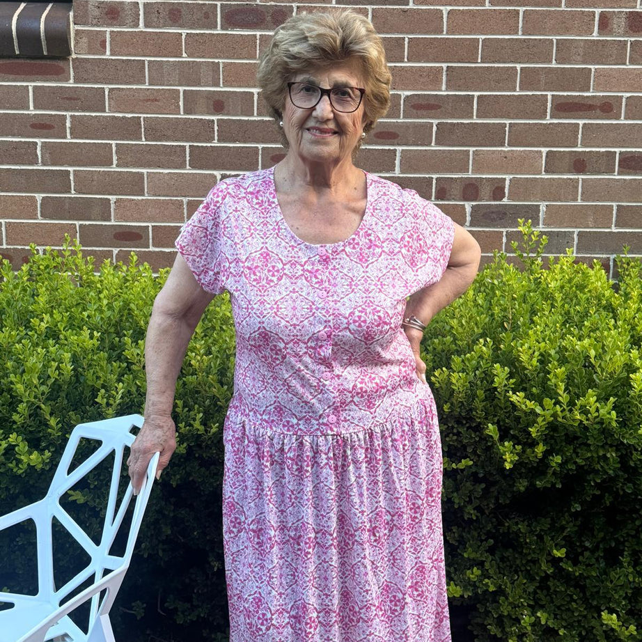 Portofino Pink Drop Waist Dress with Short Sleeve
