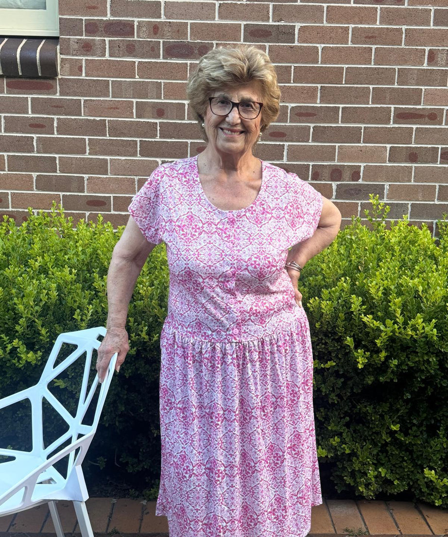 Portofino Pink Drop Waist Dress with Short Sleeve