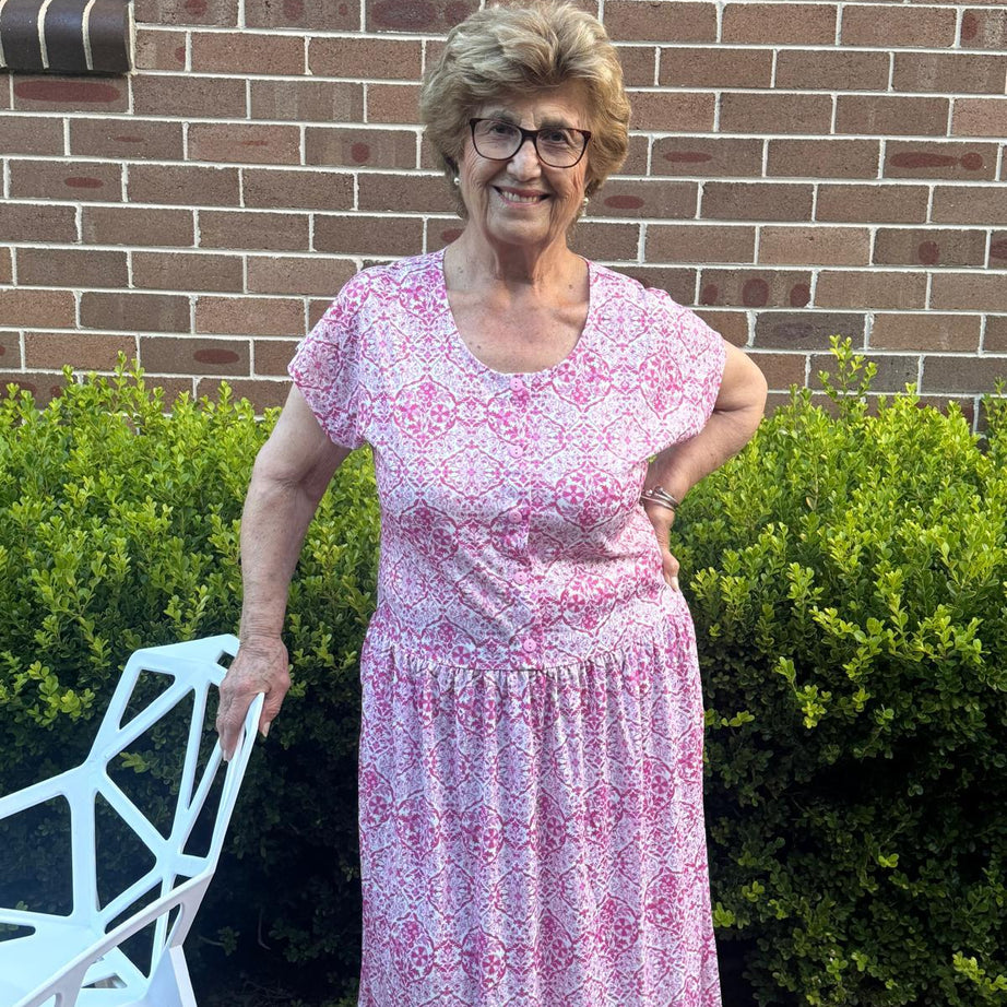 Portofino Pink Drop Waist Dress with Short Sleeve