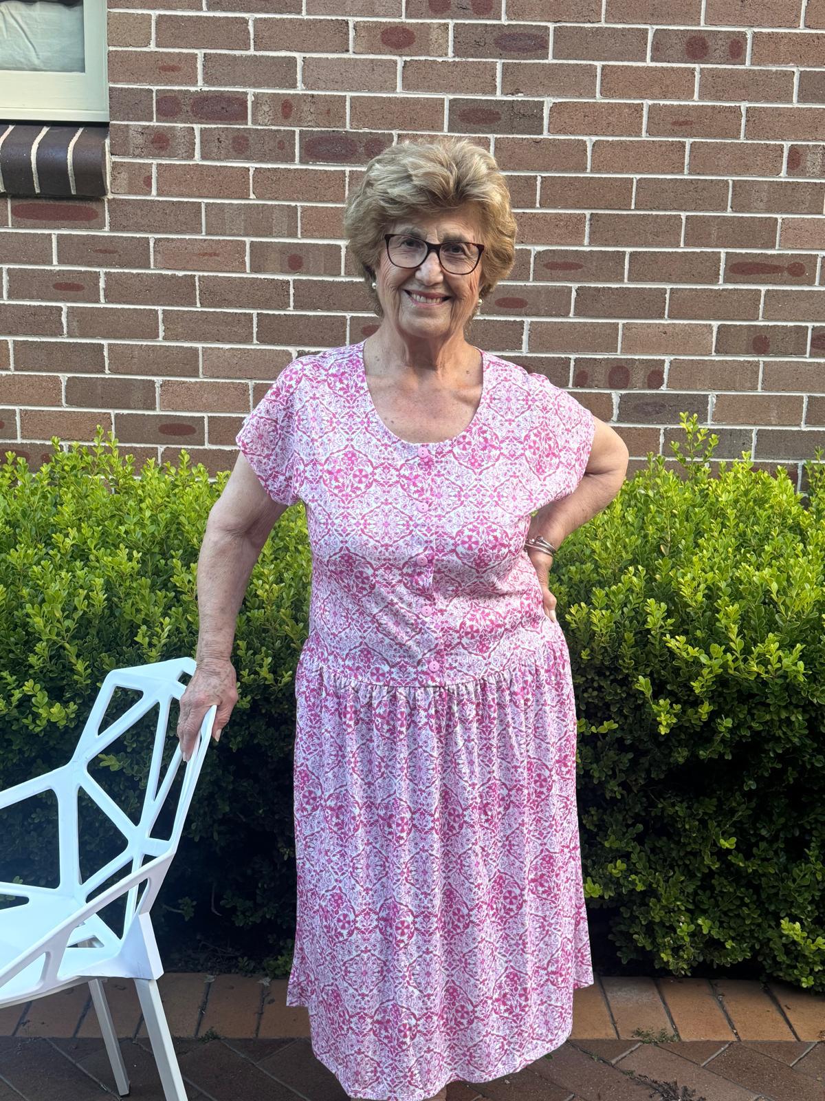 Portofino Pink Drop Waist Dress with Short Sleeve