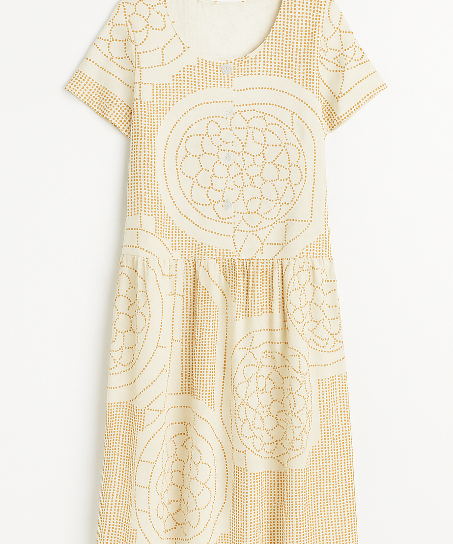 Bohemian Swirl Drop Waist Dress with Short Sleeve