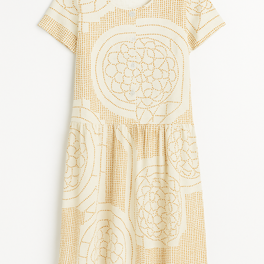 Bohemian Swirl Drop Waist Dress with Short Sleeve