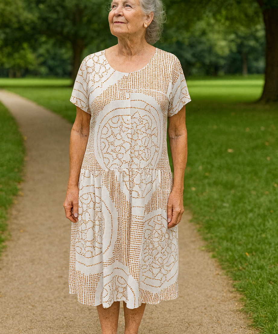 Bohemian Swirl Drop Waist Dress with Short Sleeve