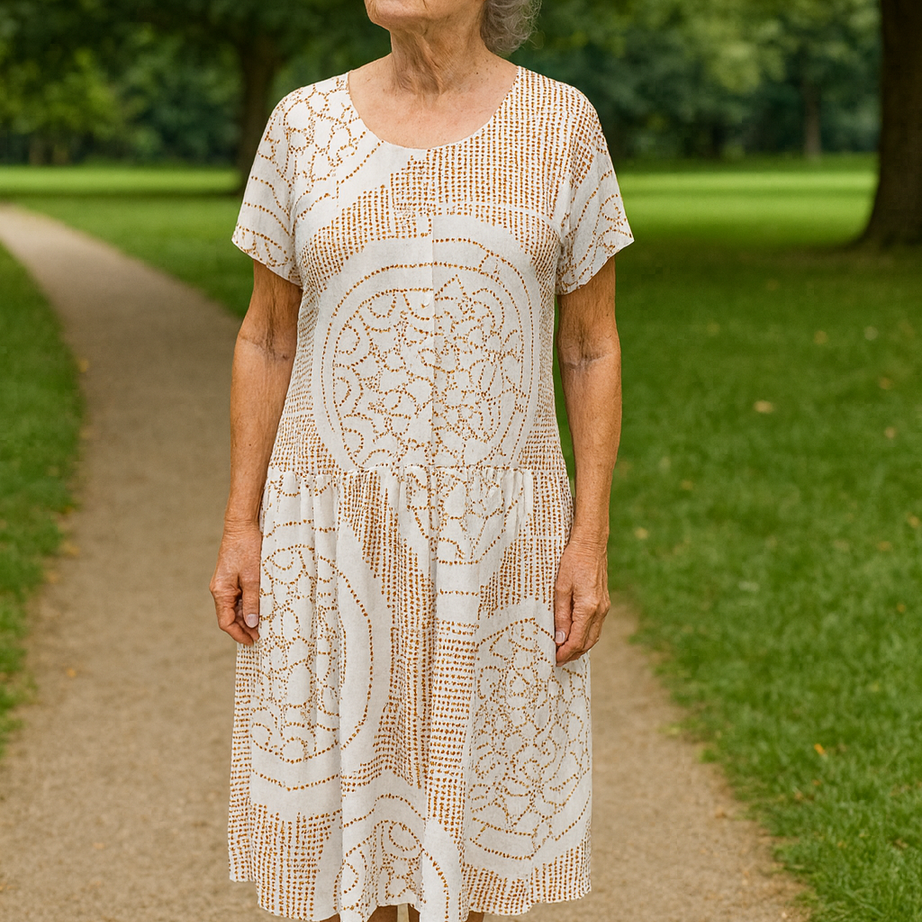 Bohemian Swirl Drop Waist Dress with Short Sleeve