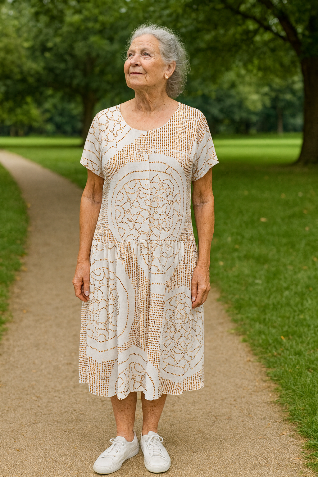 Bohemian Swirl Drop Waist Dress with Short Sleeve