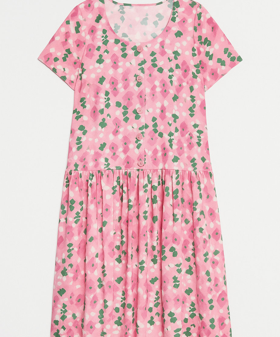 Pink Mosaic Drop Waist Dress with Short Sleeve