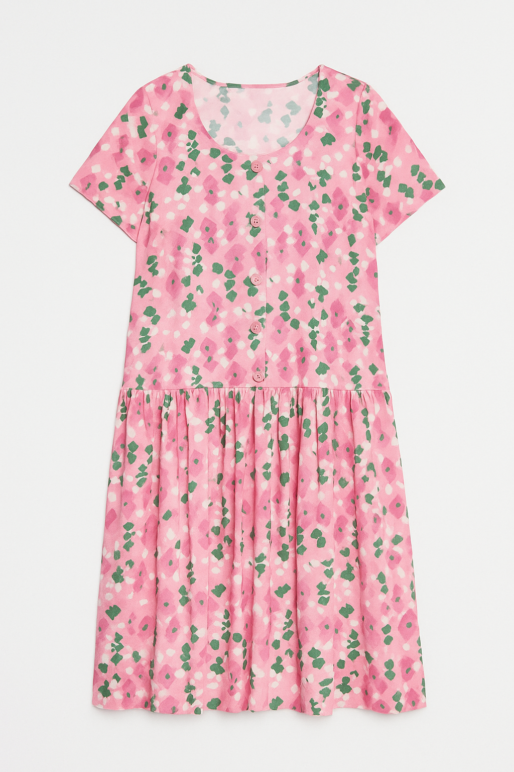 Pink Mosaic Drop Waist Dress with Short Sleeve