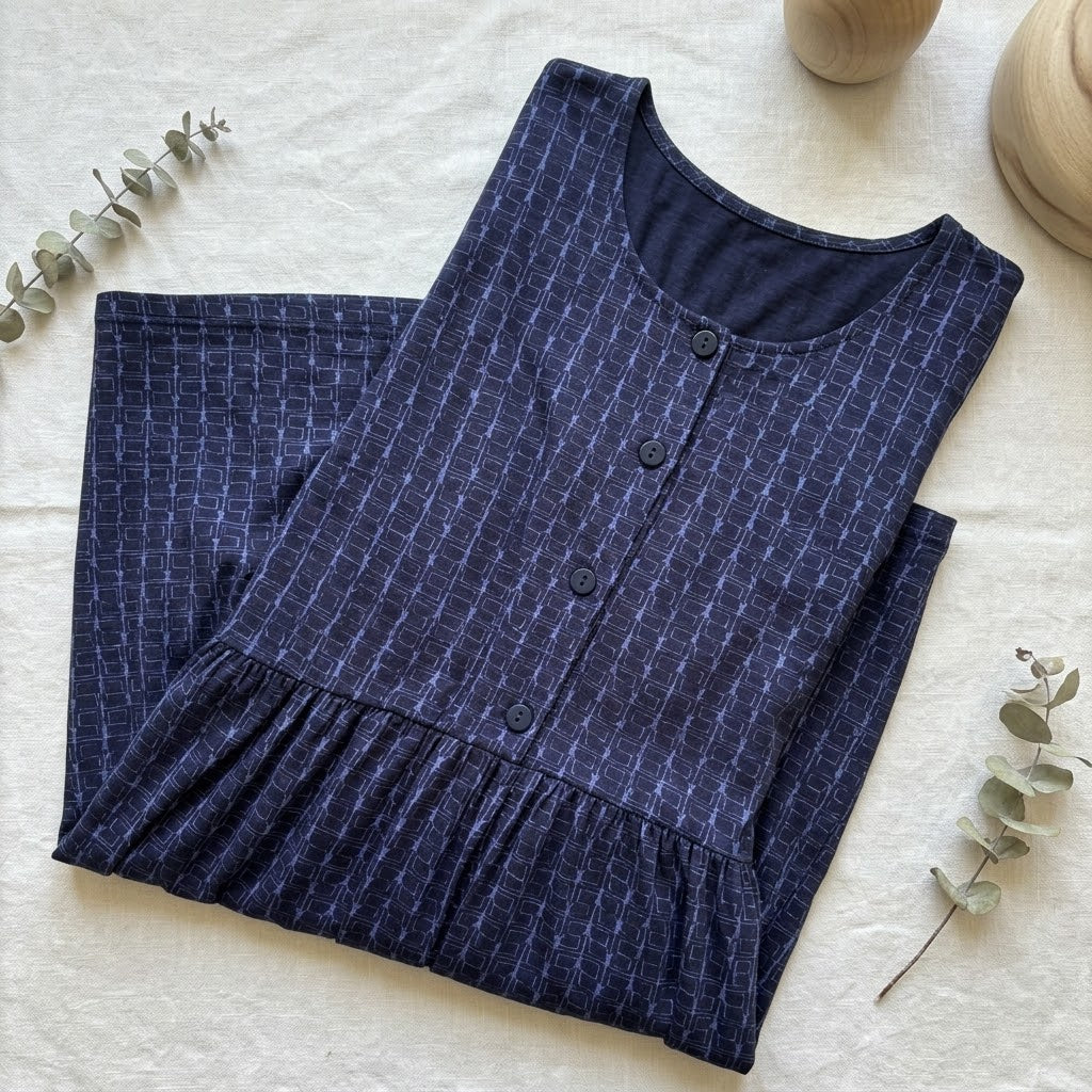 Midnight Maze Drop Waist Dress with Short Sleeve