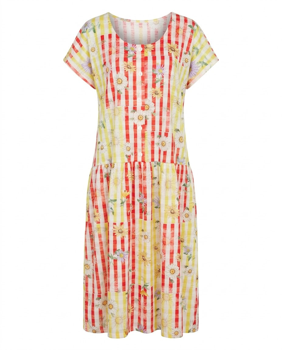 Picnic Bloom Drop Waist Dress with Short Sleeve