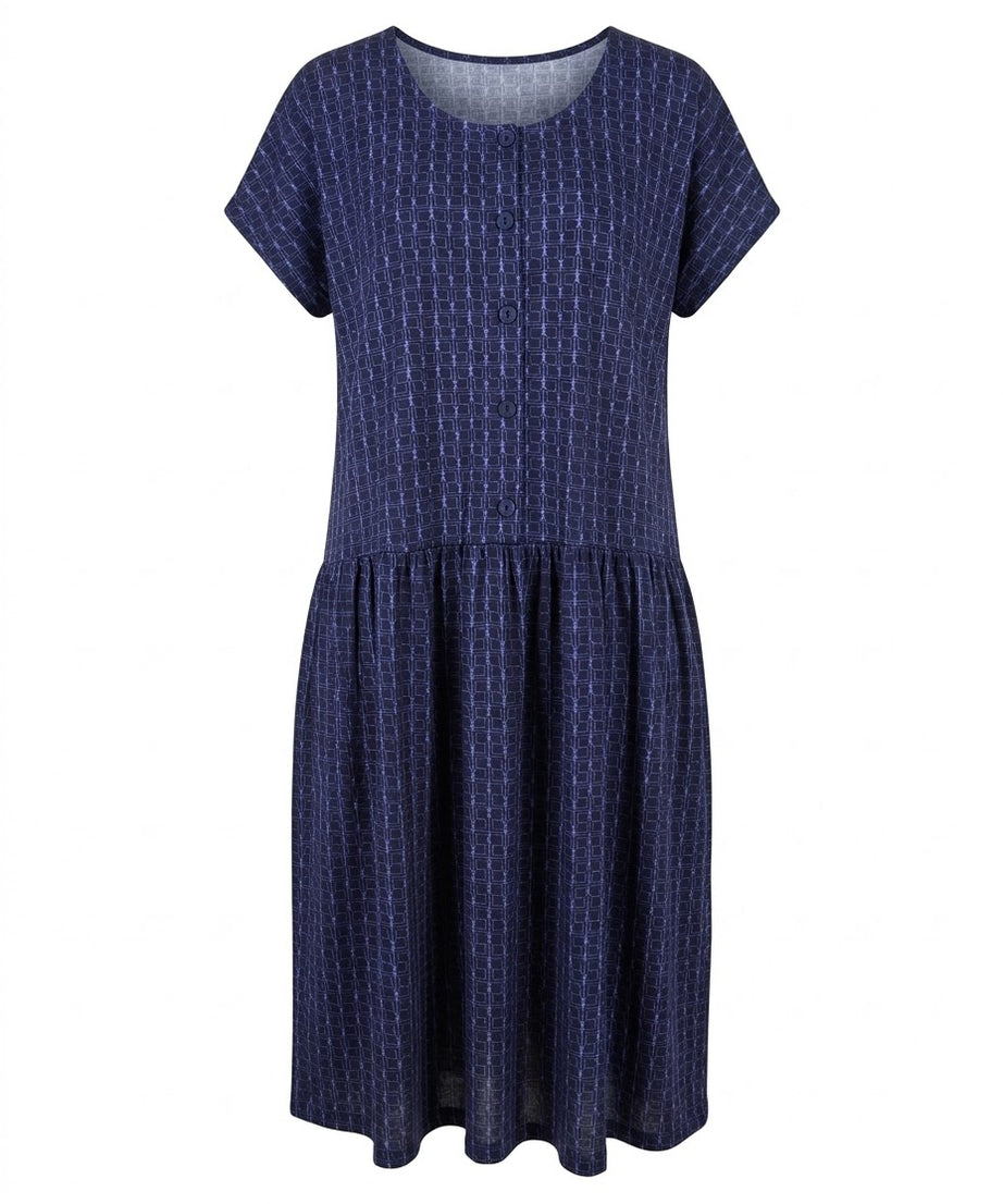 Midnight Maze Drop Waist Dress with Short Sleeve