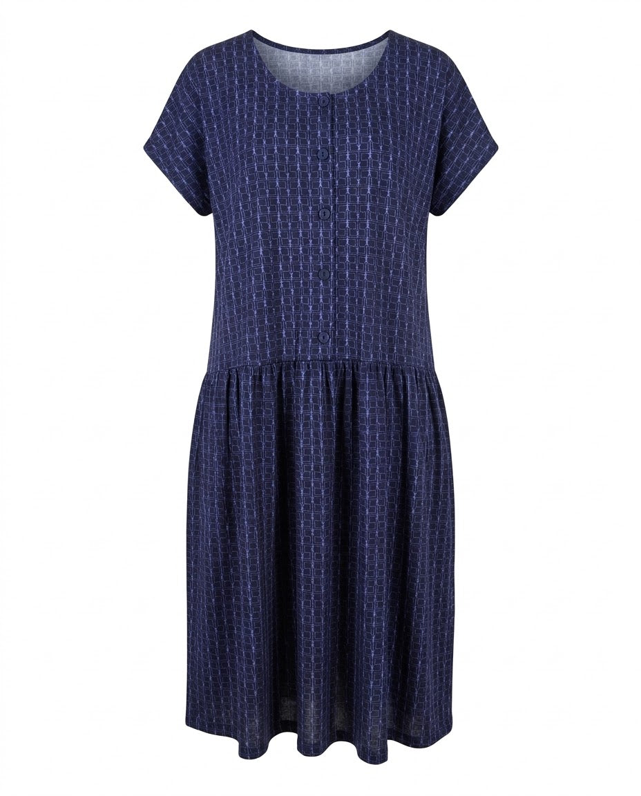 Midnight Maze Drop Waist Dress with Short Sleeve