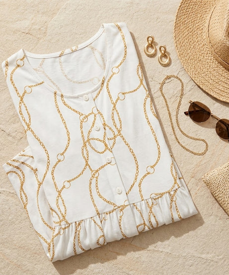 Gold Portofino Drop Waist Dress with Short Sleeve