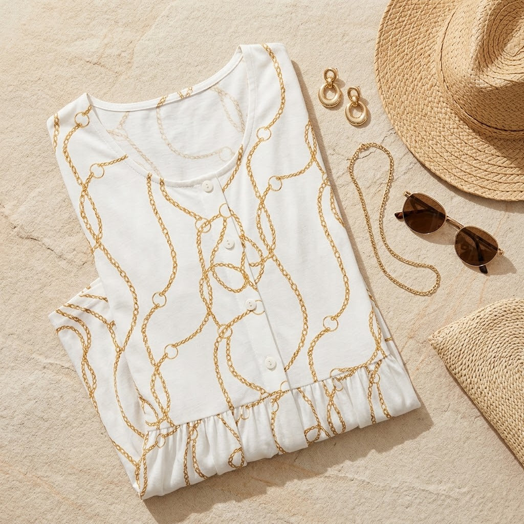 Gold Portofino Drop Waist Dress with Short Sleeve