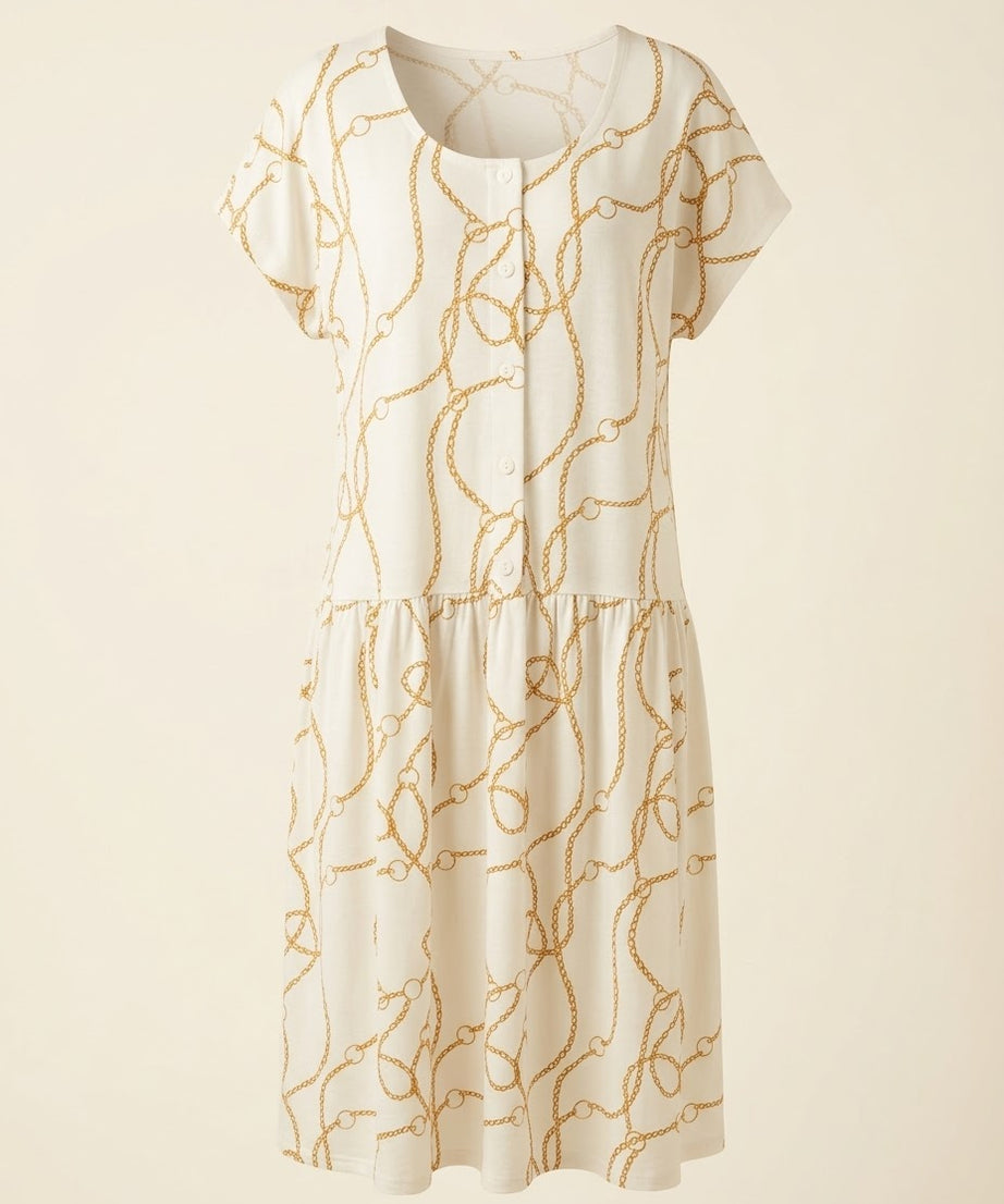 Gold Portofino Drop Waist Dress with Short Sleeve
