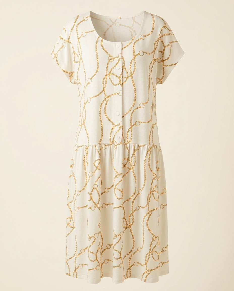 Gold Portofino Drop Waist Dress with Short Sleeve