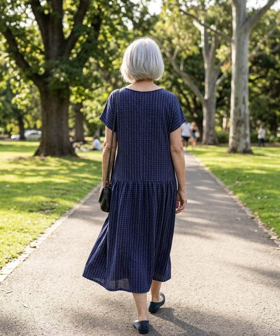 Midnight Maze Drop Waist Dress with Short Sleeve