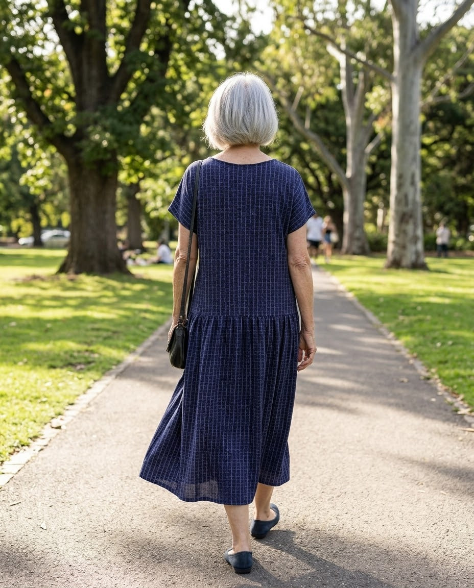 Midnight Maze Drop Waist Dress with Short Sleeve