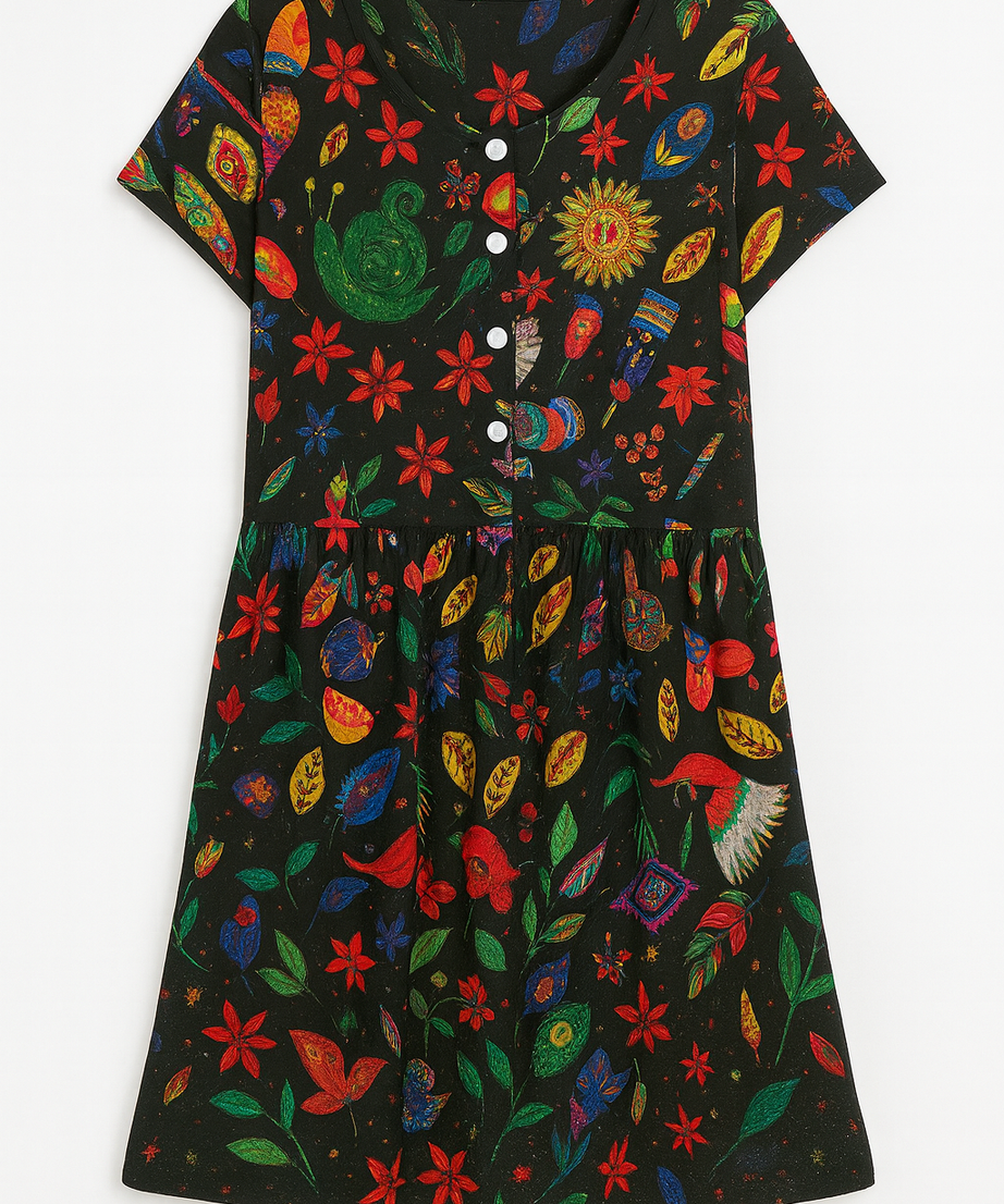 Tropical Garden Drop Waist Dress with Short Sleeve
