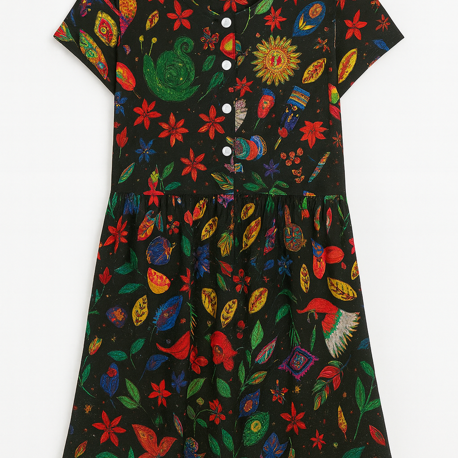 Tropical Garden Drop Waist Dress with Short Sleeve