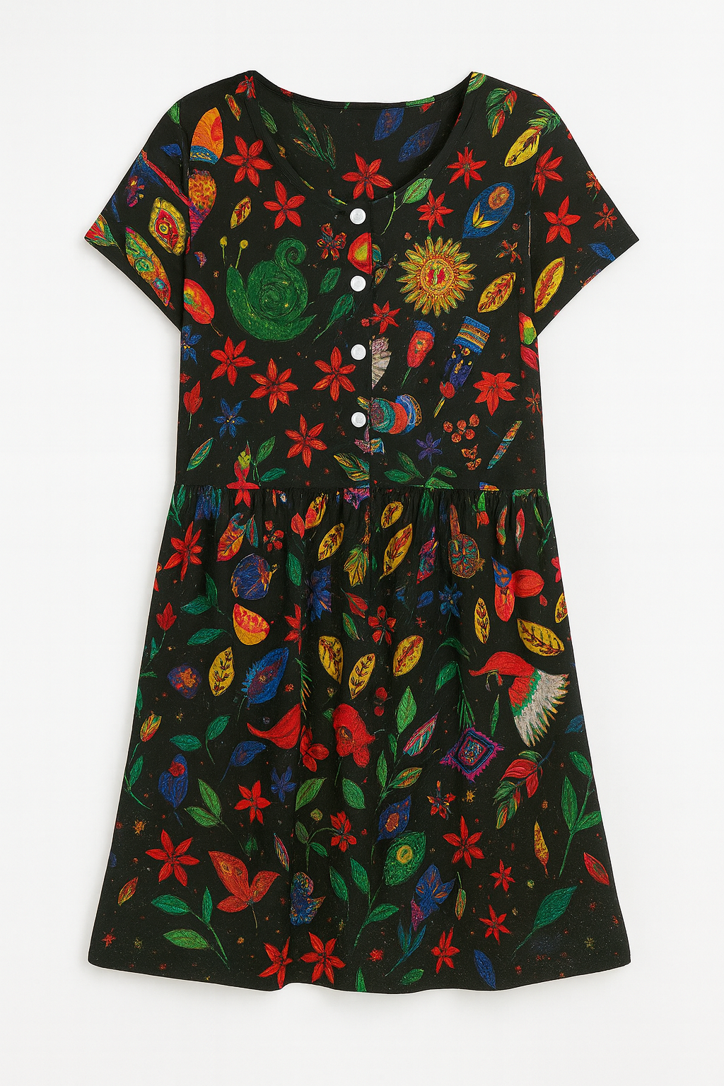 Tropical Garden Drop Waist Dress with Short Sleeve