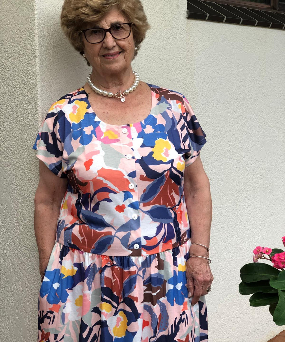 Tuscan Drop Waist Dress With Short Sleeves