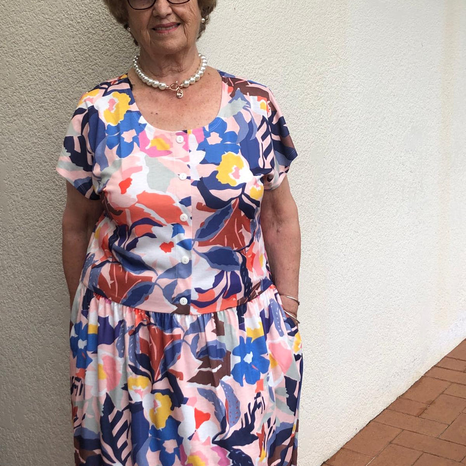 Tuscan Drop Waist Dress With Short Sleeves
