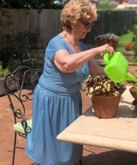 Geometric Print Drop Waist Dress With Short Sleeves