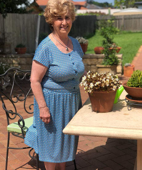 Geometric Print Drop Waist Dress With Short Sleeves