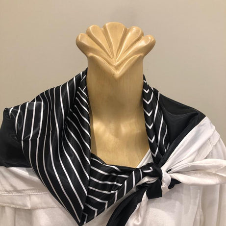 EOEO Black and White Geometric Stripe Silk Scarf