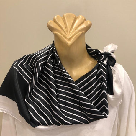 EOEO Black and White Geometric Stripe Silk Scarf