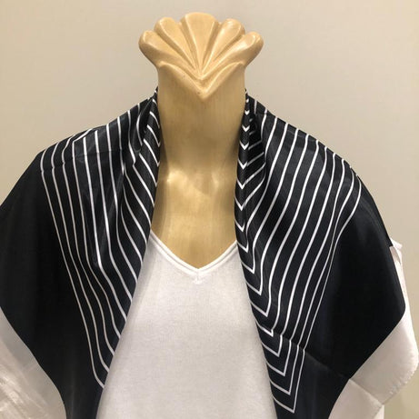 EOEO Black and White Geometric Stripe Silk Scarf