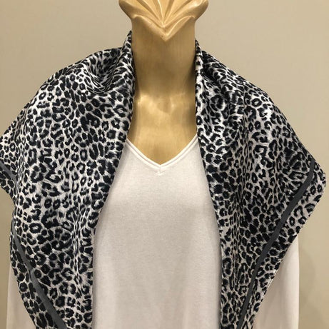 EOEO Black and White Animal Print Silk Scarf