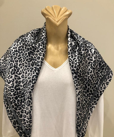 EOEO Black and White Animal Print Silk Scarf