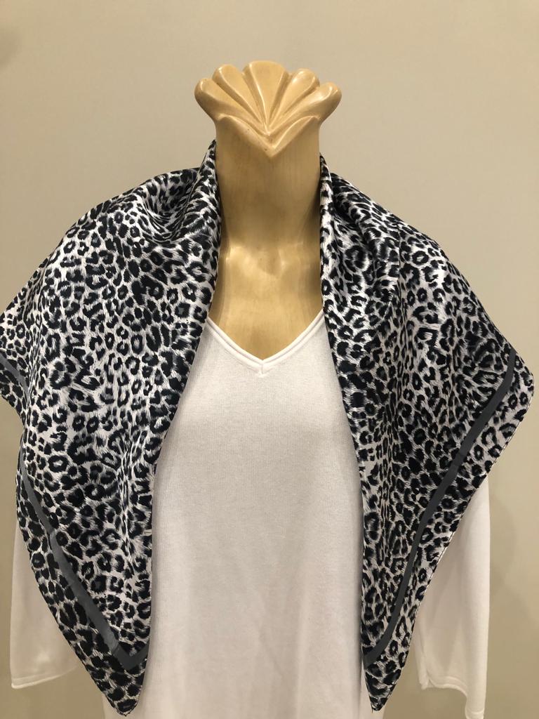 EOEO Black and White Animal Print Silk Scarf