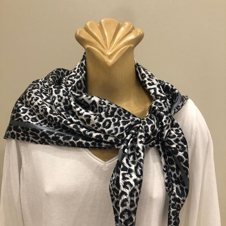 EOEO Black and White Animal Print Silk Scarf