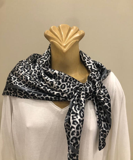 EOEO Black and White Animal Print Silk Scarf