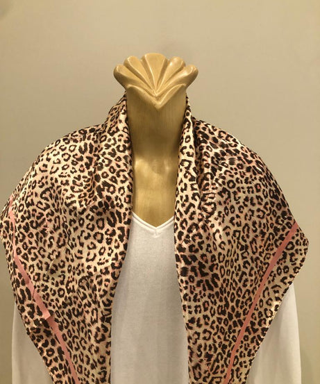 EOEO Pink Animal Print Silk Scarf